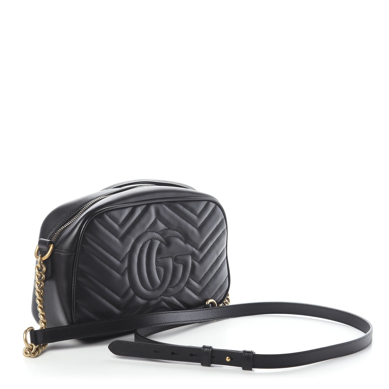 Gucci Calfskin Matelasse Small GG Marmont Chain Shoulder Bag Black 3 of 9