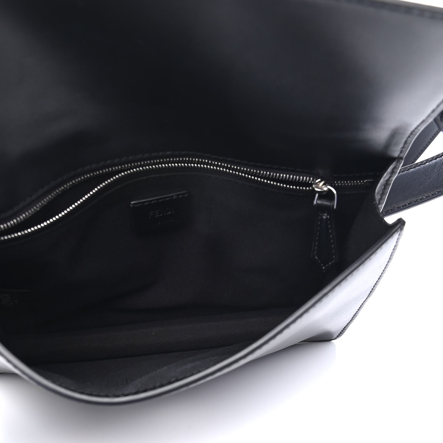 Fendi Canvas Vitello King FF Embroidered Medium Flat Baguette Sand Black 5 of 9