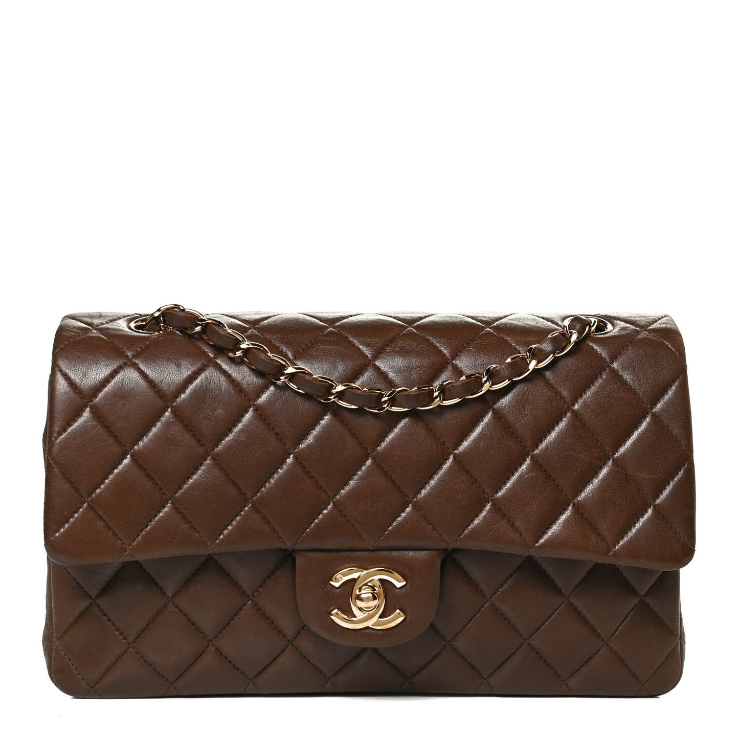 Lambskin Quilted Medium Double Flap Brown