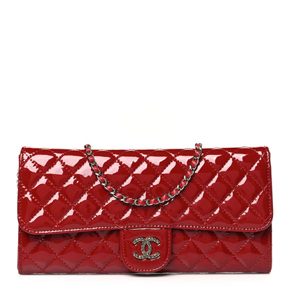Chanel Patent Calfskin Quilted Brilliant East West Flap Clutch Red 1 of 11