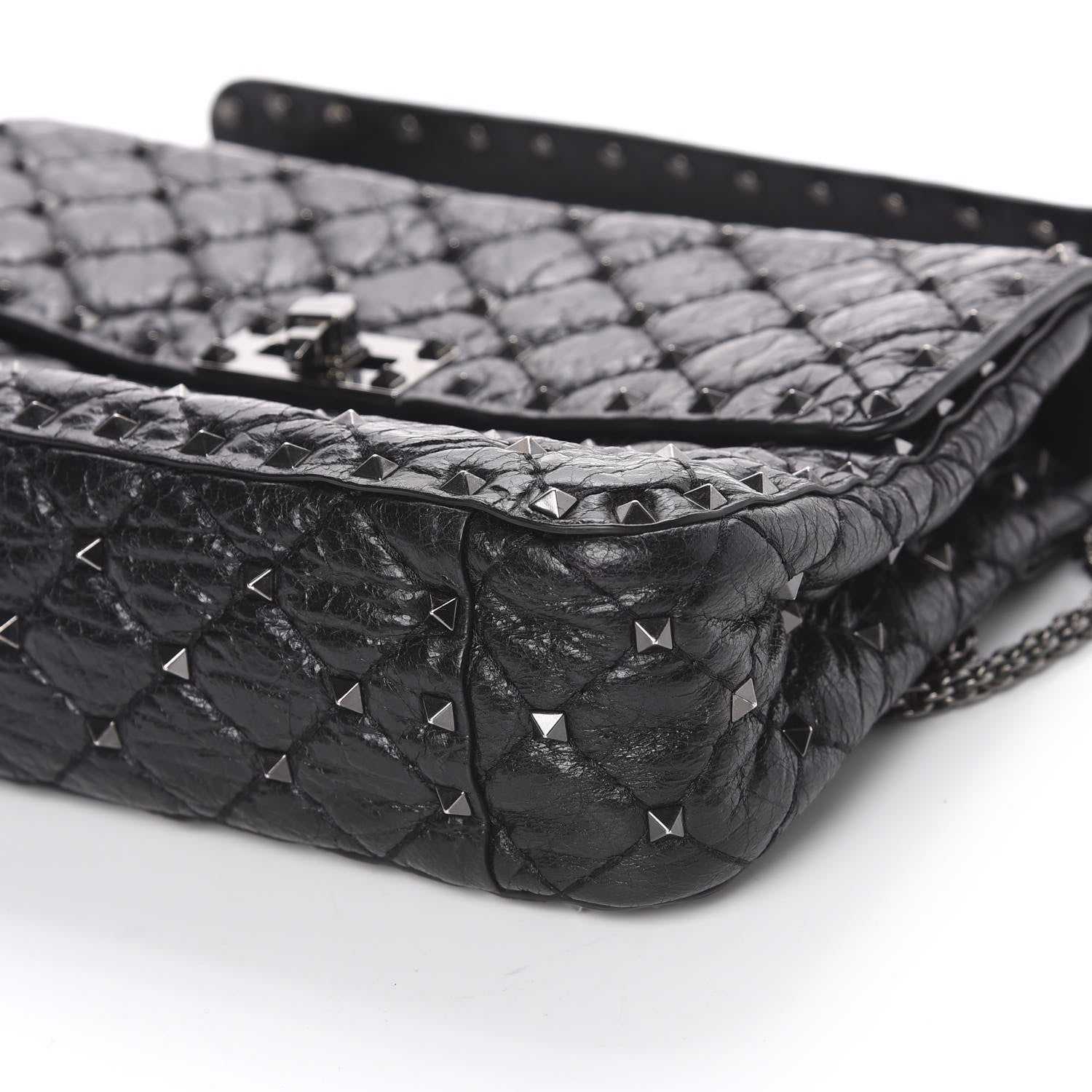 Valentino Garavani Craquele Nappa Medium Rockstud Spike Shoulder Bag Black 8 of 9