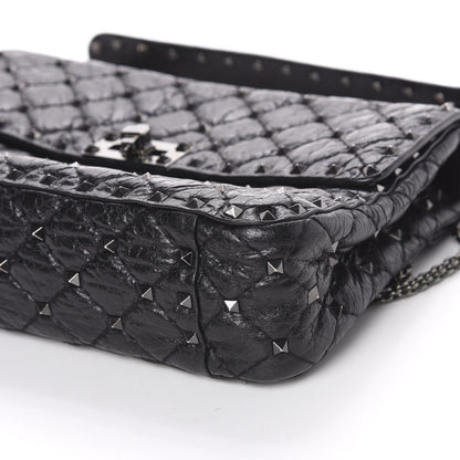 Valentino Garavani Craquele Nappa Medium Rockstud Spike Shoulder Bag Black 8 of 9