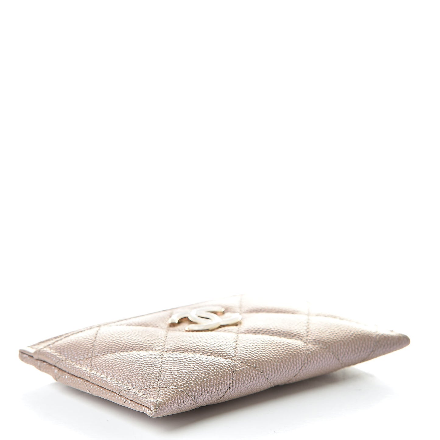 Iridescent Caviar Quilted Card Holder Beige