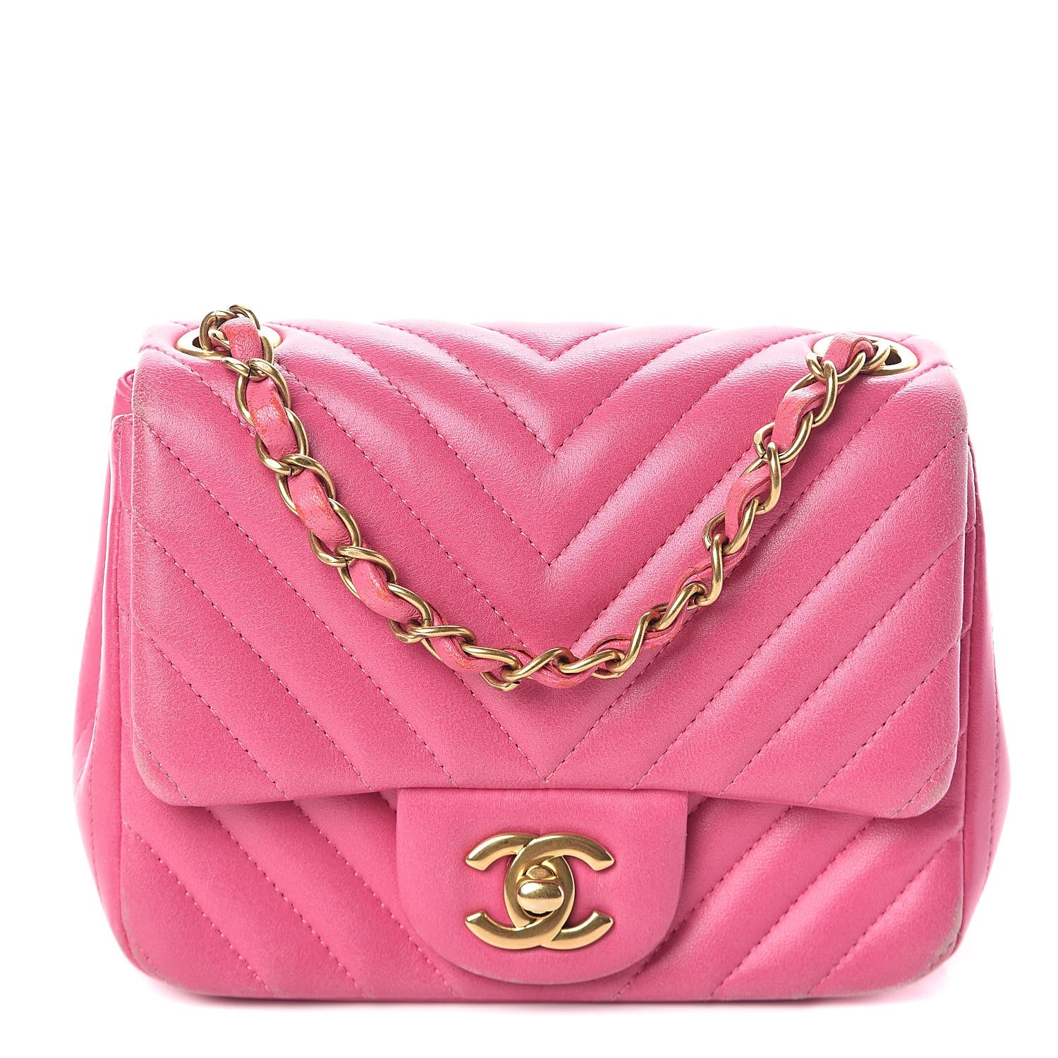 Chanel Lambskin Chevron Quilted Mini Square Flap Fuchsia 1 of 9