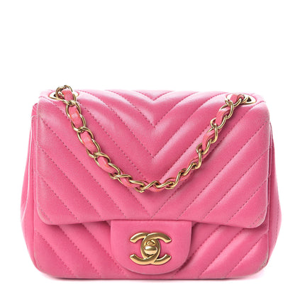 Chanel Lambskin Chevron Quilted Mini Square Flap Fuchsia 1 of 9
