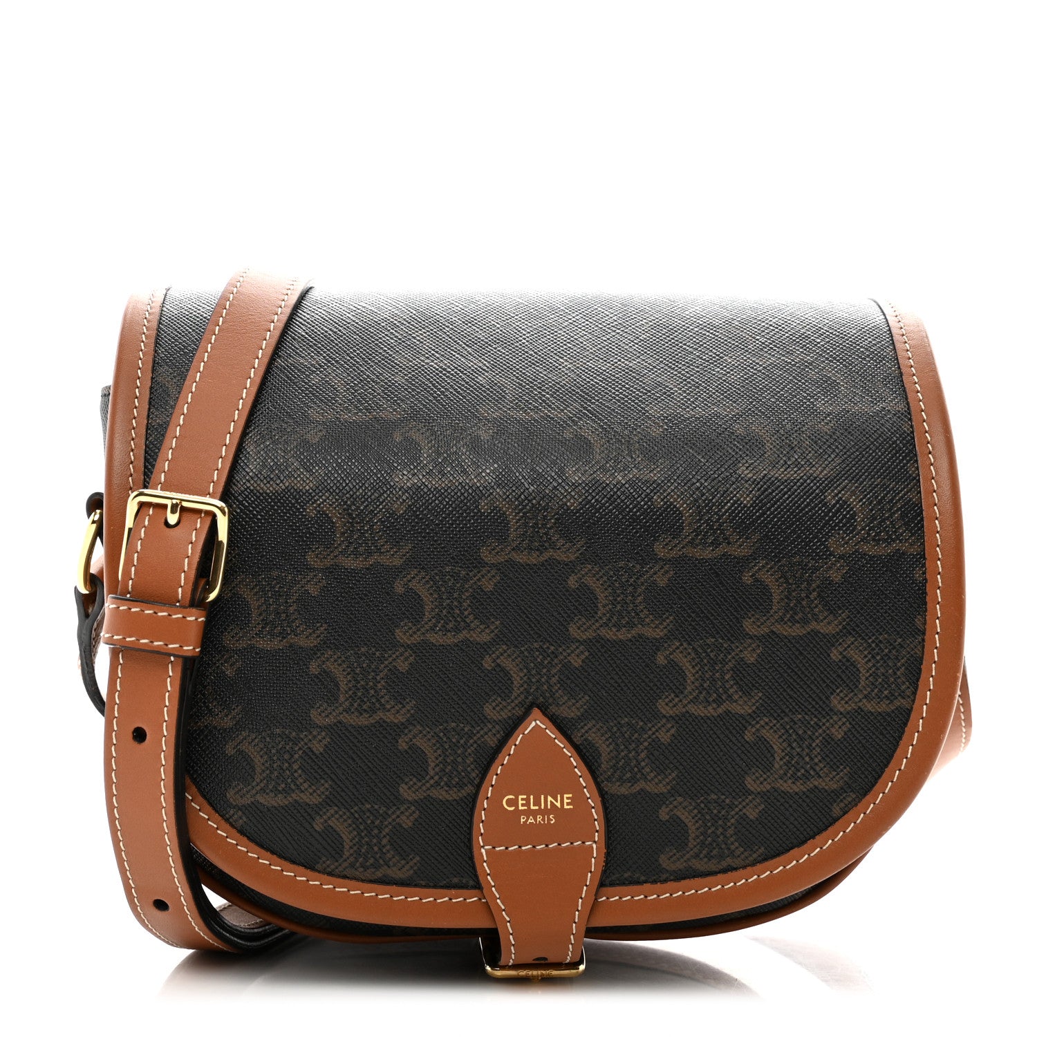 Celine Triomphe Canvas Medium Folco Bag Tan 1 of 9