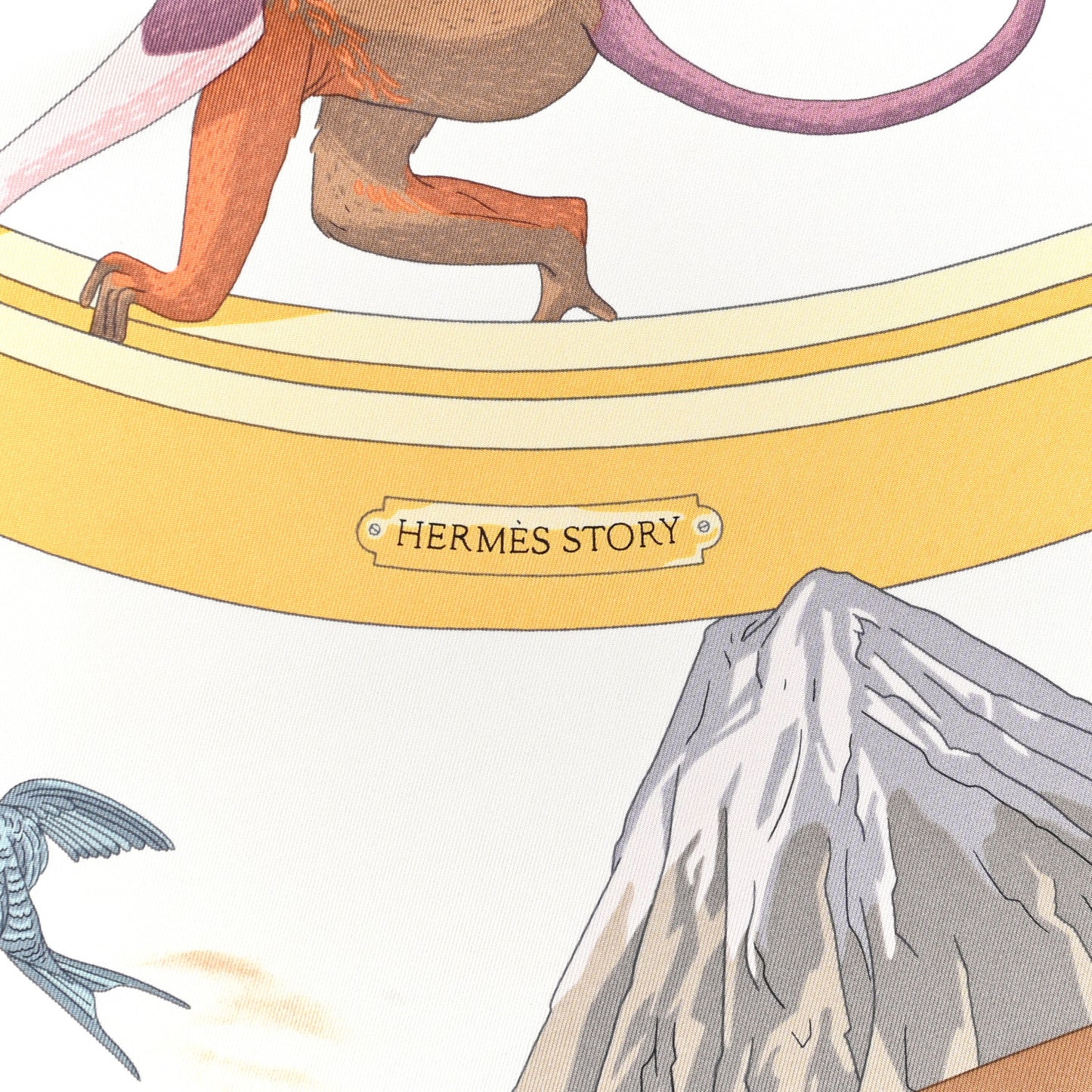 Silk Hermes Story Scarf 90 White Beige Multicolor