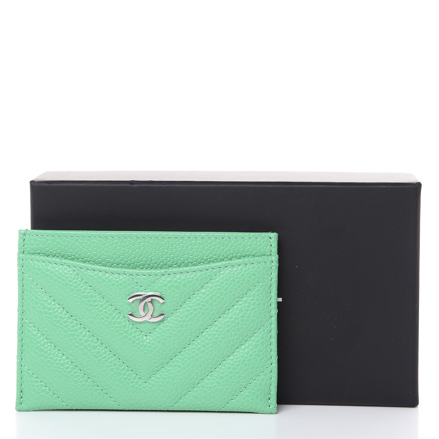 Chanel Caviar Chevron Quilted Card Holder Light Green 9 of 9