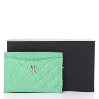 Chanel Caviar Chevron Quilted Card Holder Light Green 9 of 9