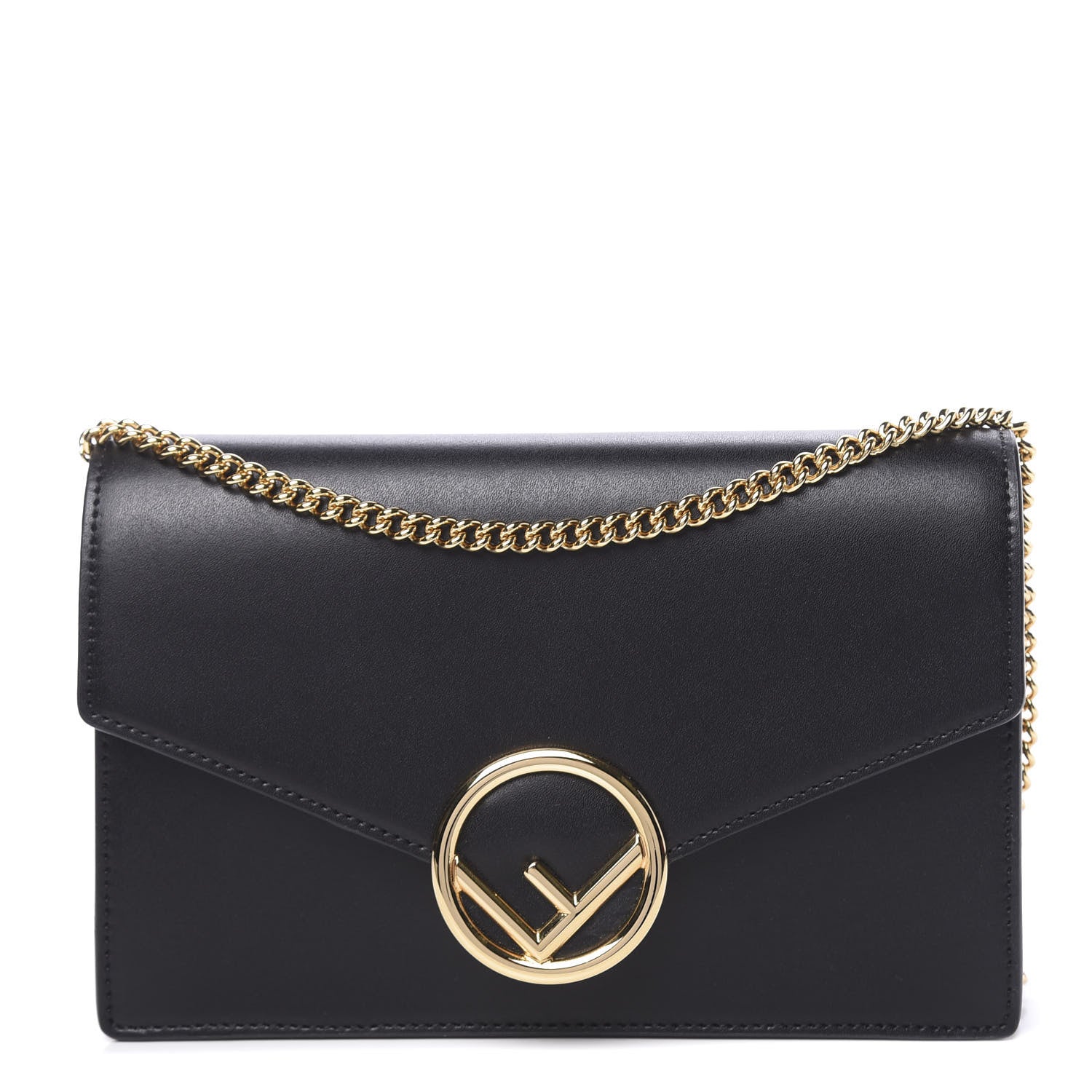 Fendi Vitello Liberty Lucido F is Fendi Medium Envelope Wallet on Chain Black 1 of 10