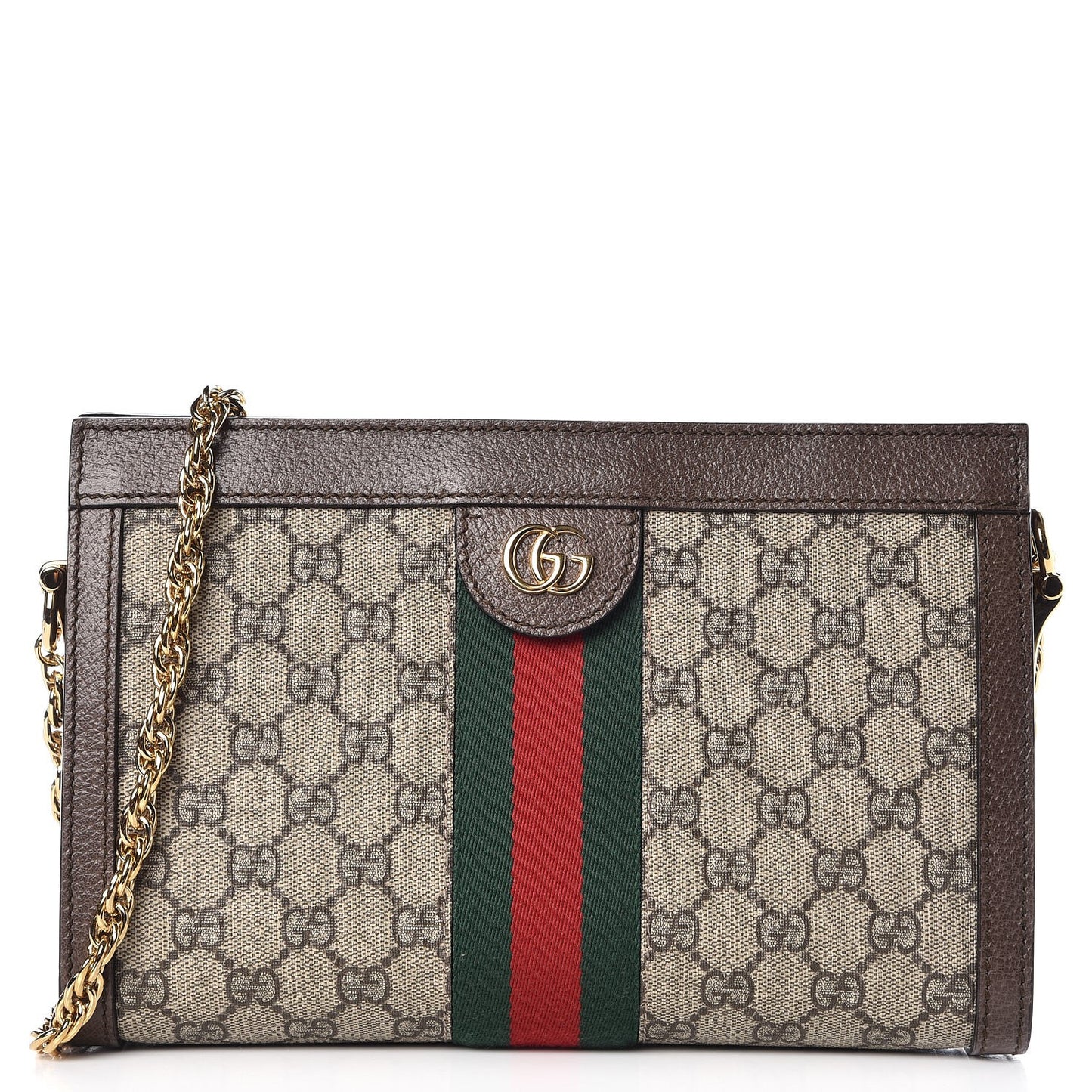 GG Supreme Monogram Web Small Ophidia Chain Shoulder Bag Brown