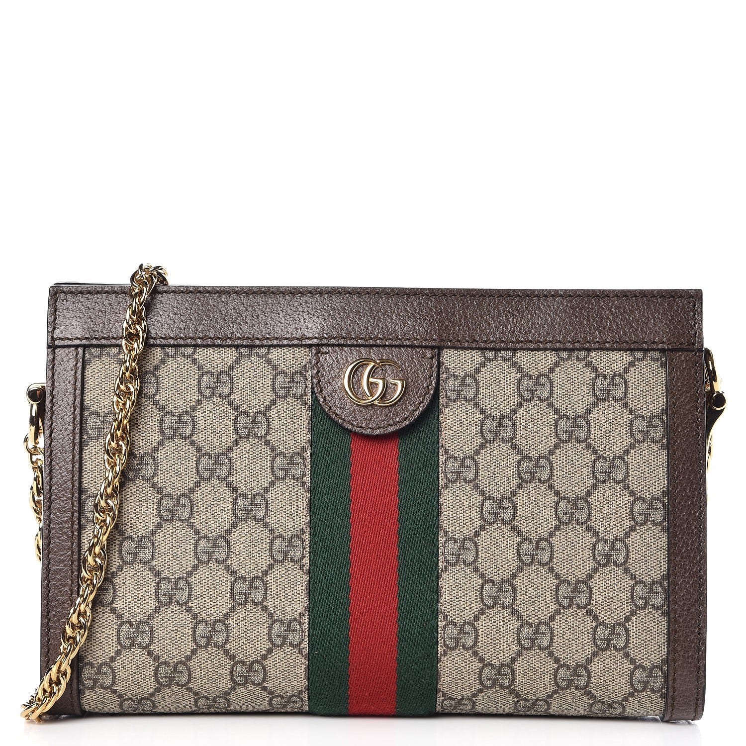 Gucci GG Supreme Monogram Web Small Ophidia Chain Shoulder Bag Brown 1 of 11