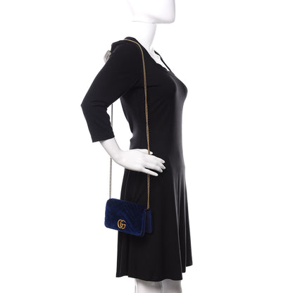 Gucci Velvet Matelasse GG Marmont Mini Bag Cobalt Blue 2 of 11