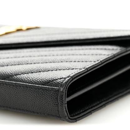 Saint Laurent Grain De Poudre Matelasse Chevron Monogram Chain Wallet Black 9 of 10