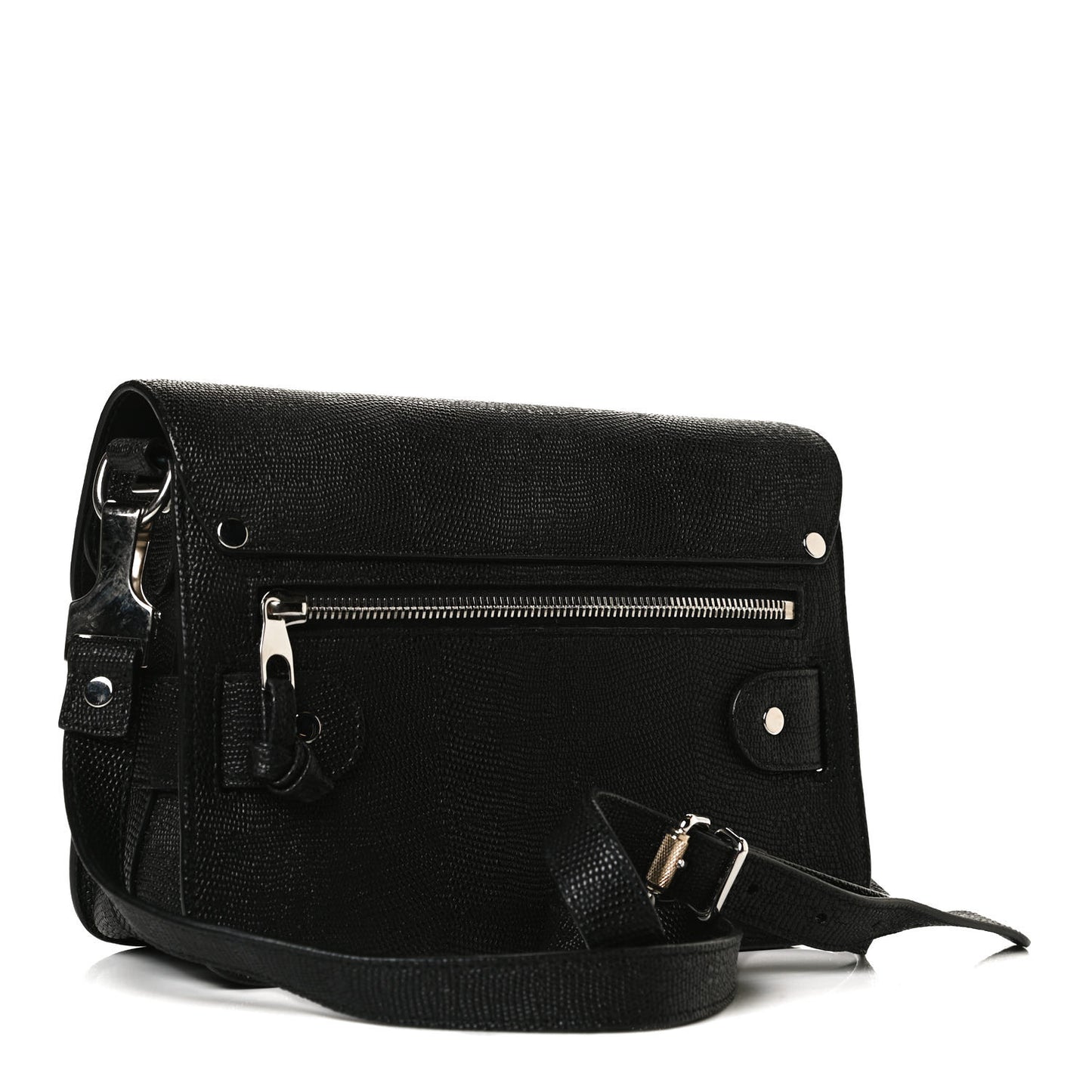 Calfskin Lizard Embossed Mini PS11 Classic Shoulder Bag Black