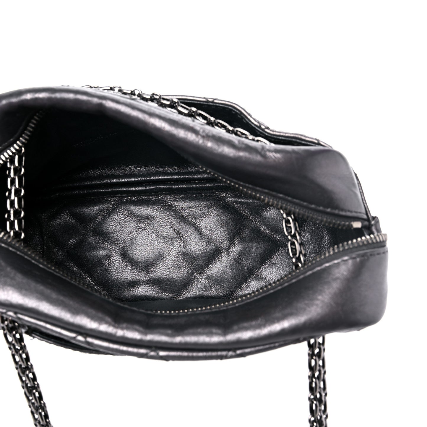 Metallic Aged Calfskin Quilted Small Reissue Camera Case Dark Silver