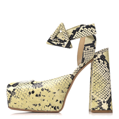 Bottega Veneta Faded Goatskin Python Printed Tower 40/140mm Platform Pumps 40.5 Kiwi Black 1 of 12