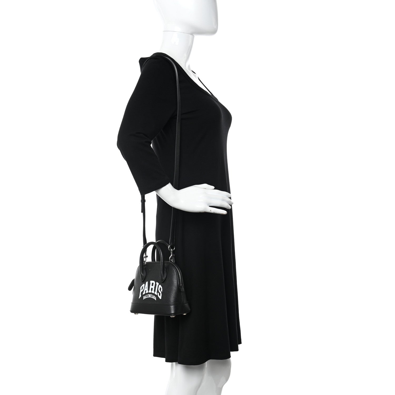 Balenciaga Grained Calfskin Cities Paris XXS Ville Top Handle Bag Black White 2 of 11