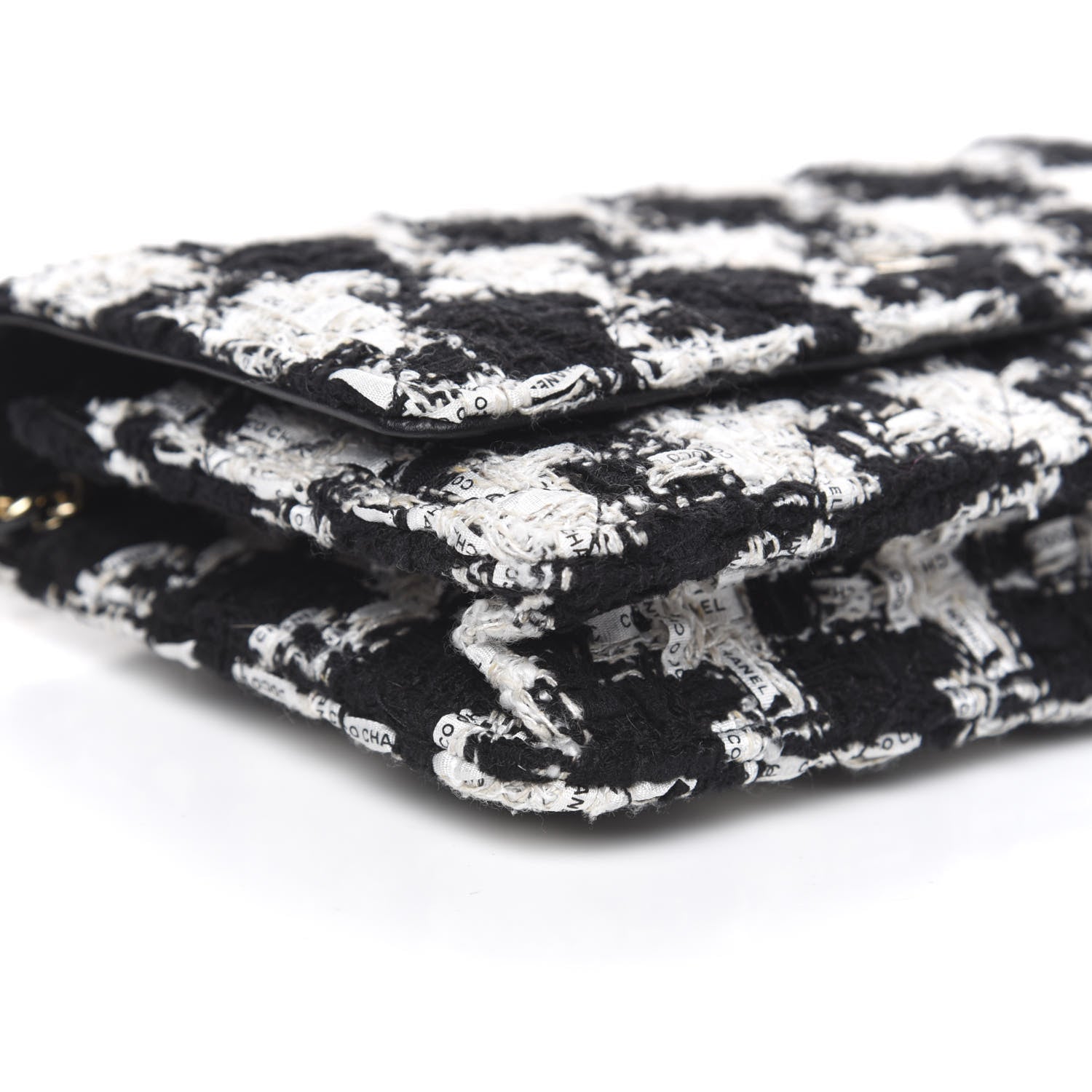 Chanel Tweed Quilted Wallet On Chain WOC Black Ecru White 9 of 11