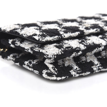 Chanel Tweed Quilted Wallet On Chain WOC Black Ecru White 9 of 11