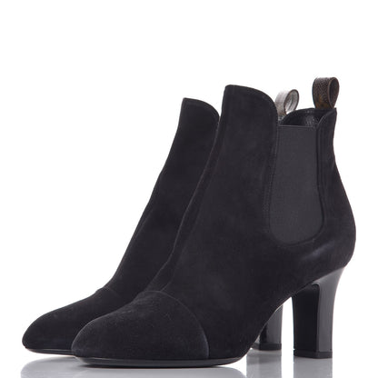 Louis Vuitton Suede Monogram Uniformes Cap Toe Chelsea 75mm Ankle Boots 41 Black 2 of 8