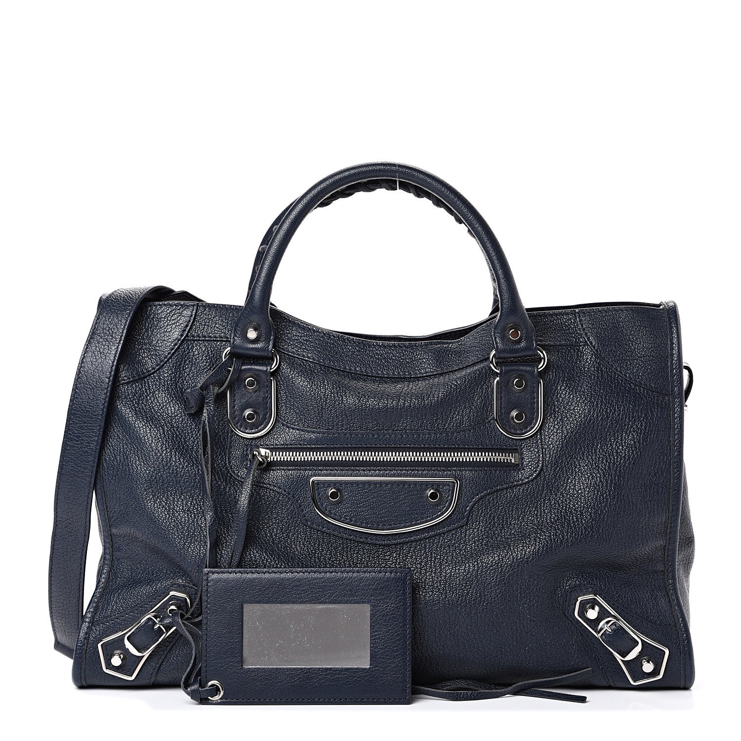 Balenciaga Chevre Silver Metallic Edge Hardware City Bleu Nuit Dark Sea 1 of 10