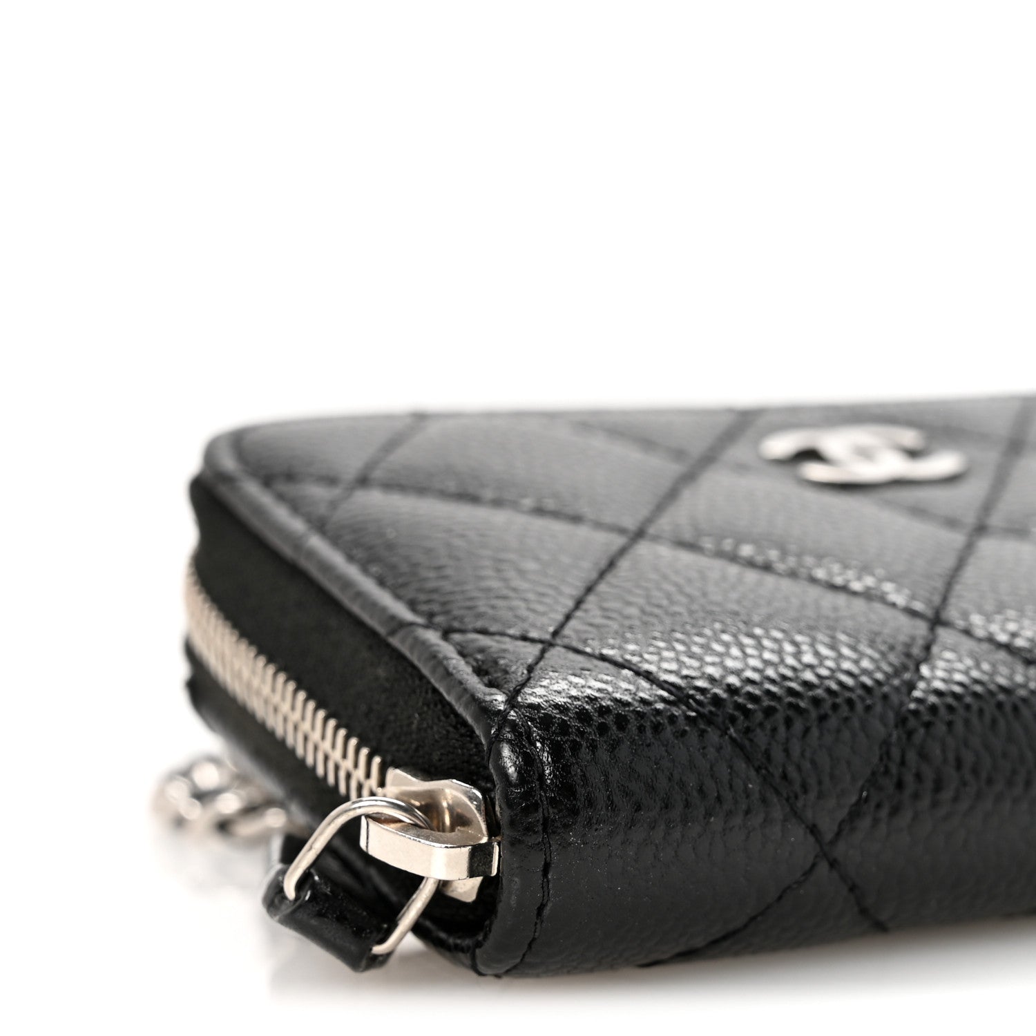 Chanel Caviar Quilted Zip Around Coin Purse Wallet On Chain Black 9 of 10