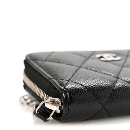 Chanel Caviar Quilted Zip Around Coin Purse Wallet On Chain Black 9 of 10