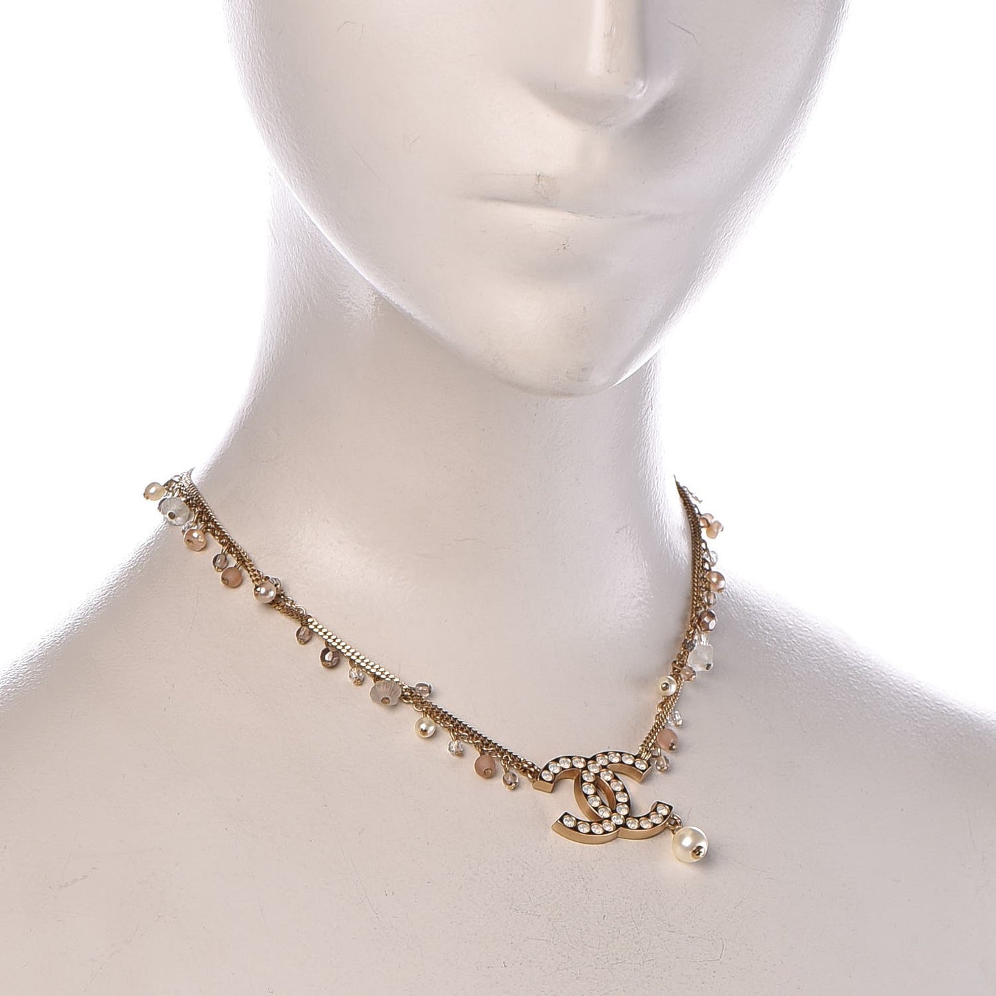Pearl Crystal CC Double Strand Necklace Gold