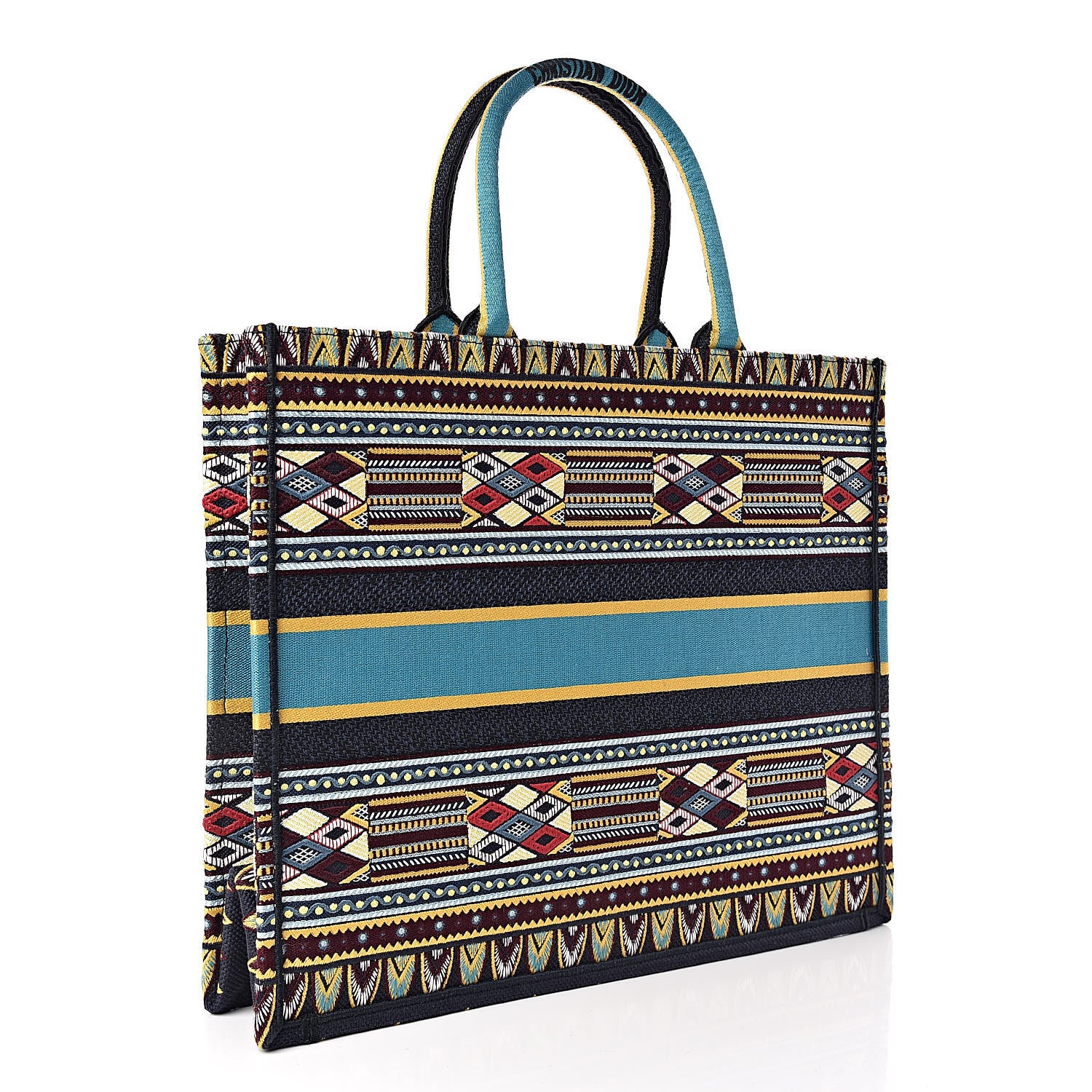 Christian Dior Canvas Embroidered Book Tote Blue Multicolor 3 of 10