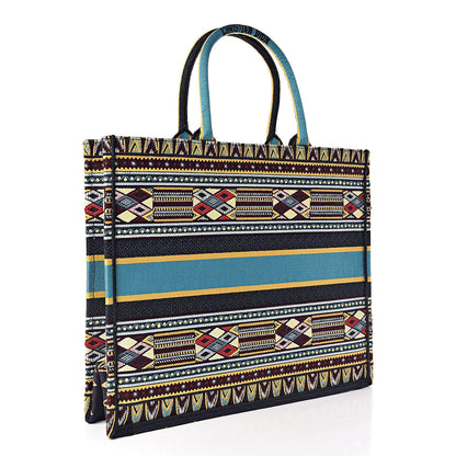 Christian Dior Canvas Embroidered Book Tote Blue Multicolor 3 of 10