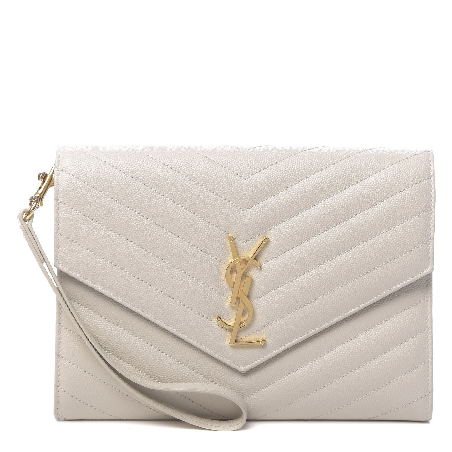Grain De Poudre Matelasse Chevron Monogram Envelope Clutch Blanc Vintage