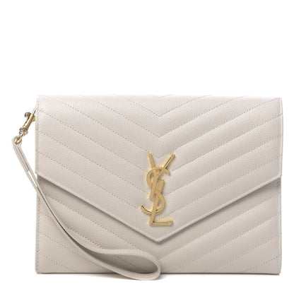 Saint Laurent Grain De Poudre Matelasse Chevron Monogram Envelope Clutch Blanc Vintage 1 of 11