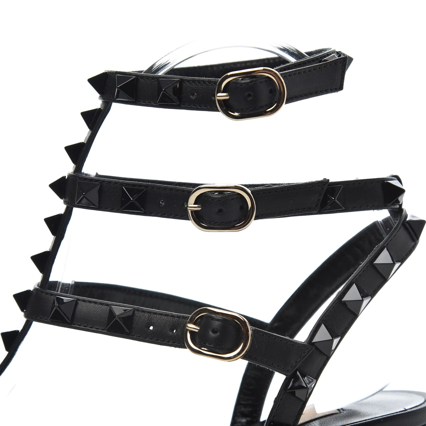 Calfskin Lacquered Monochrome Rockstud Ankle Strap 65mm Pumps 36 Black