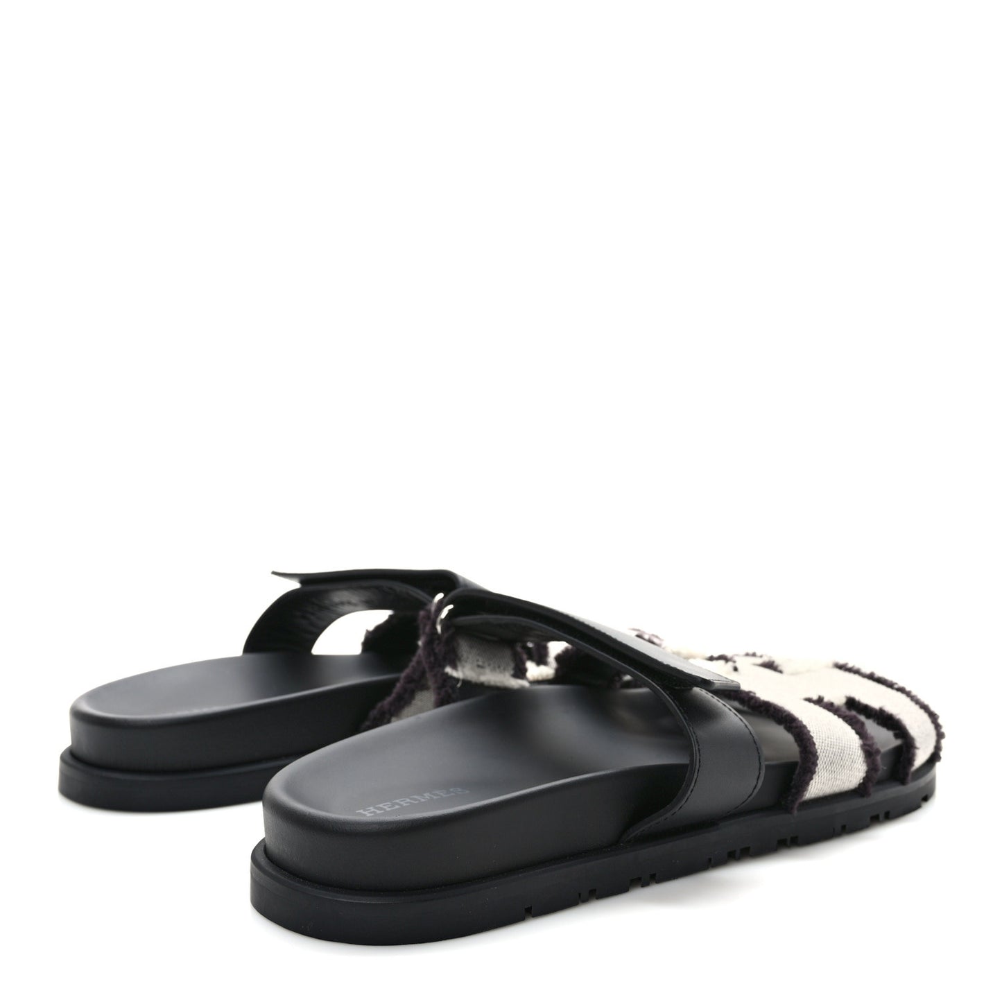 Techno Fringed H Canvas Caflskin Womens Chypre Sandals 40 Prunoir Black