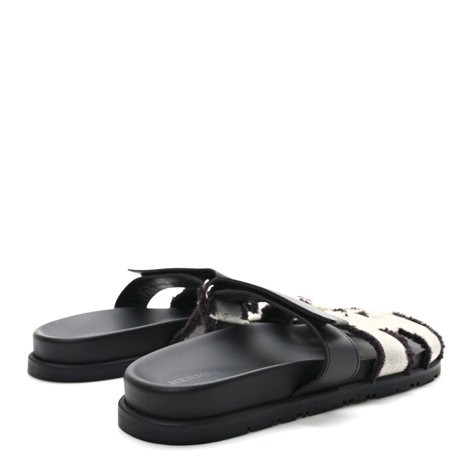 Hermes Techno Fringed H Canvas Caflskin Womens Chypre Sandals 40 Prunoir Black 4 of 8