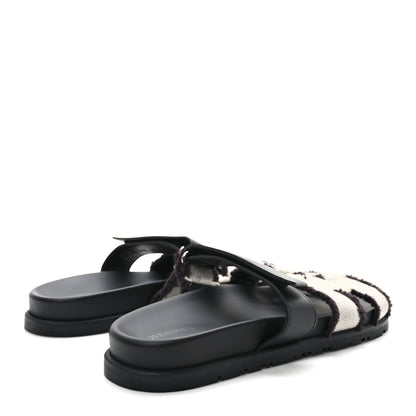 Hermes Techno Fringed H Canvas Caflskin Womens Chypre Sandals 40 Prunoir Black 4 of 8