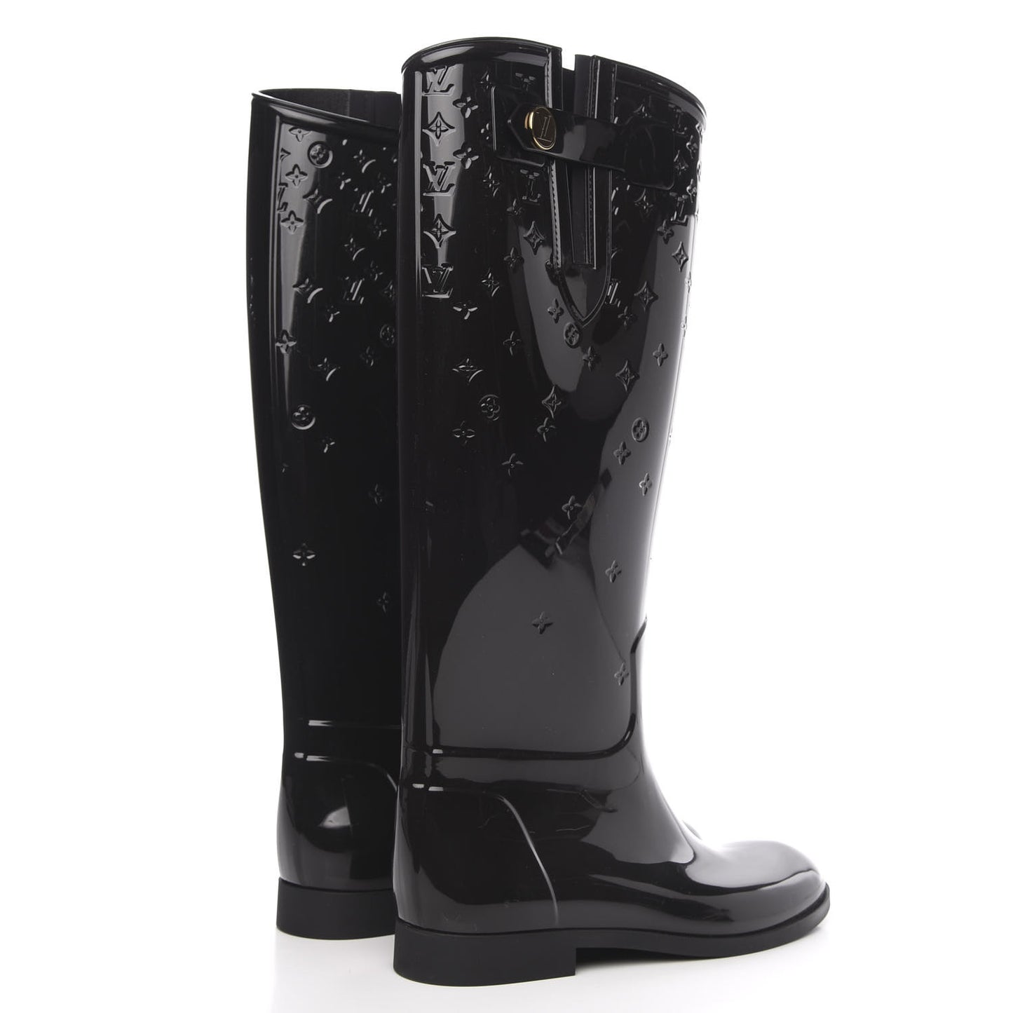Rubber Embossed Monogram Drops High Rain Boots 39 Black