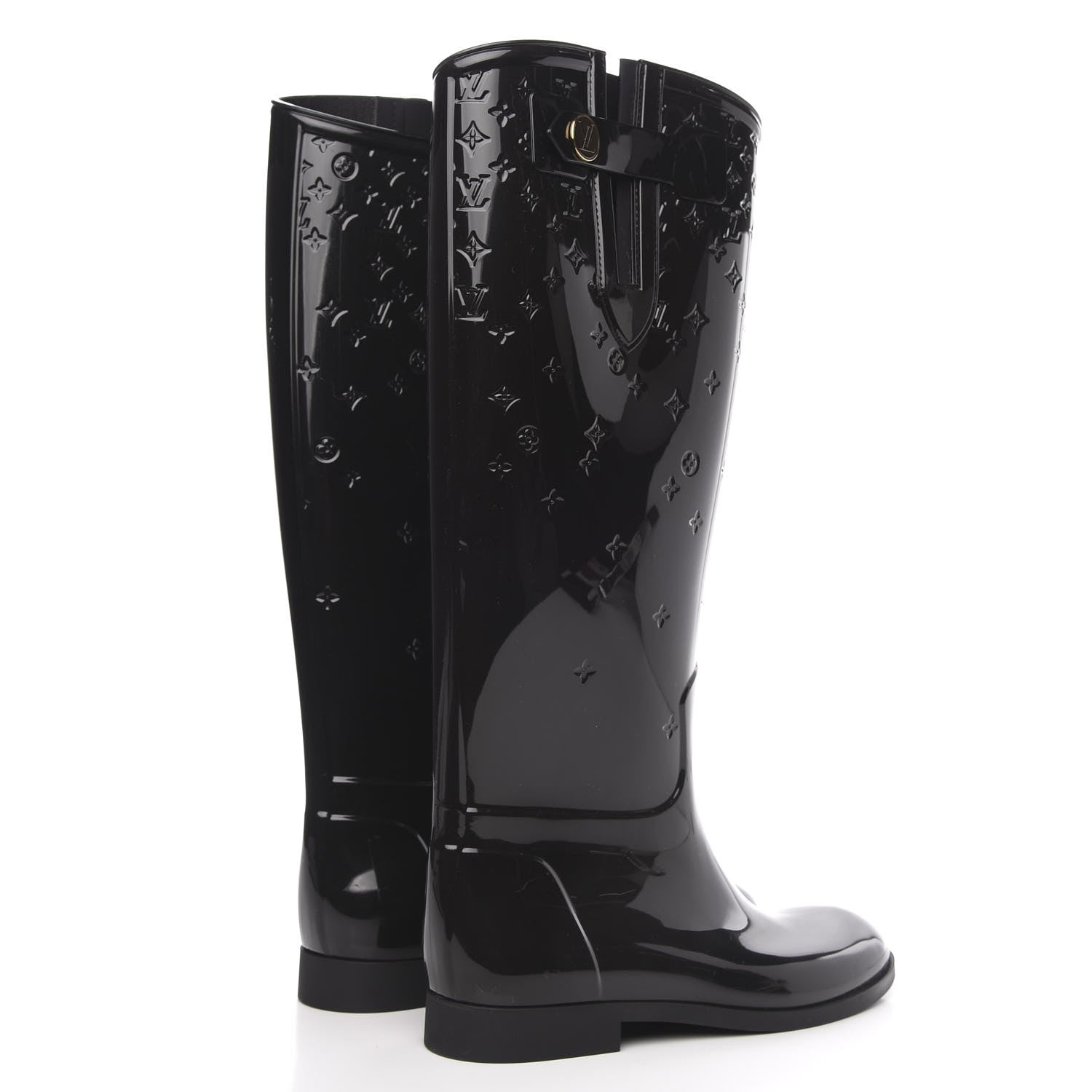 Louis Vuitton Rubber Embossed Monogram Drops High Rain Boots 39 Black 4 of 8