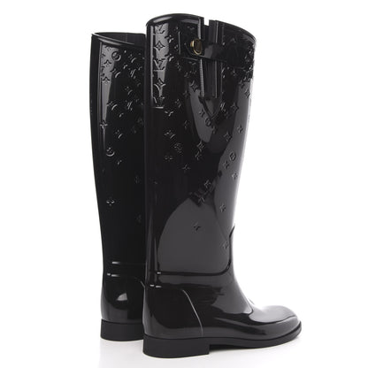 Louis Vuitton Rubber Embossed Monogram Drops High Rain Boots 39 Black 4 of 8