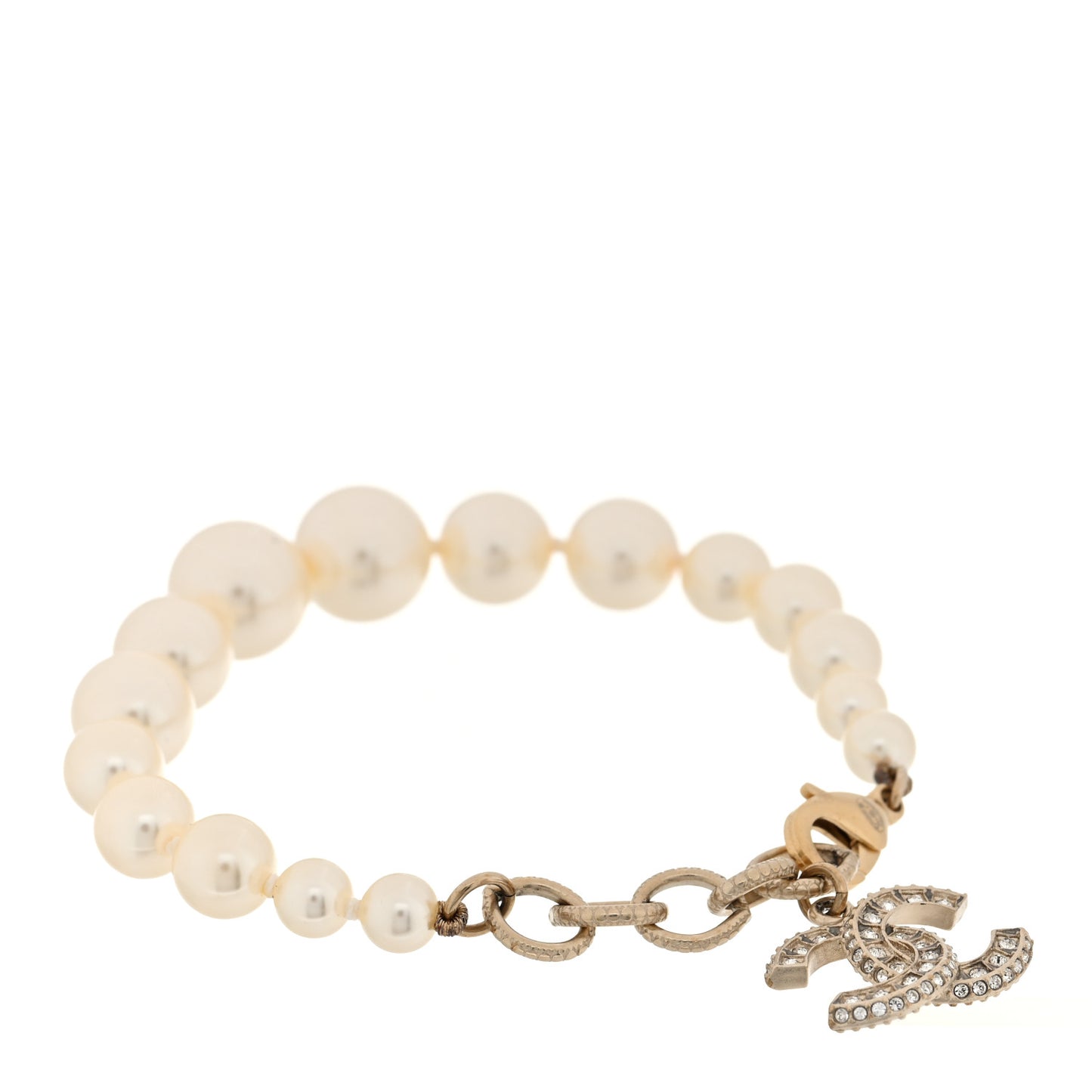 Graduated Pearl Crystal CC Bracelet Gold