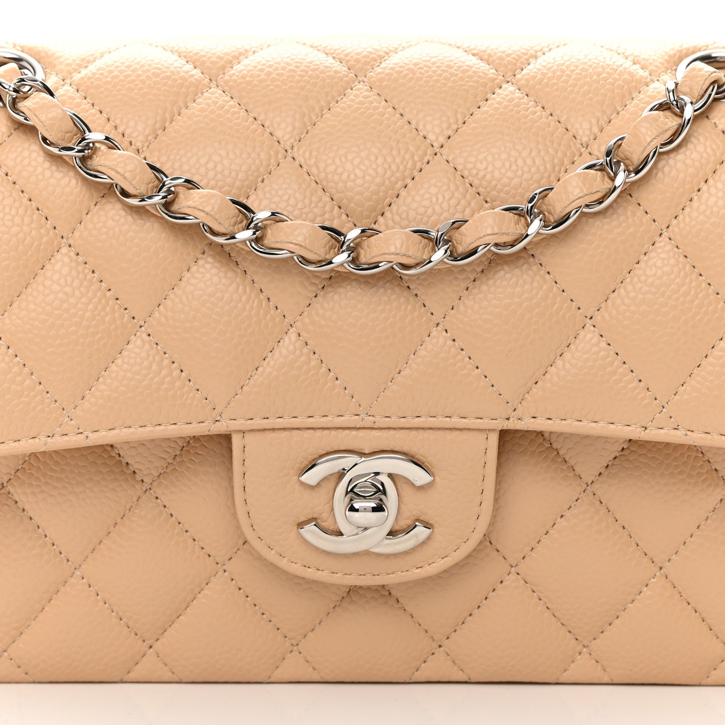 Caviar Quilted Small Double Flap Beige
