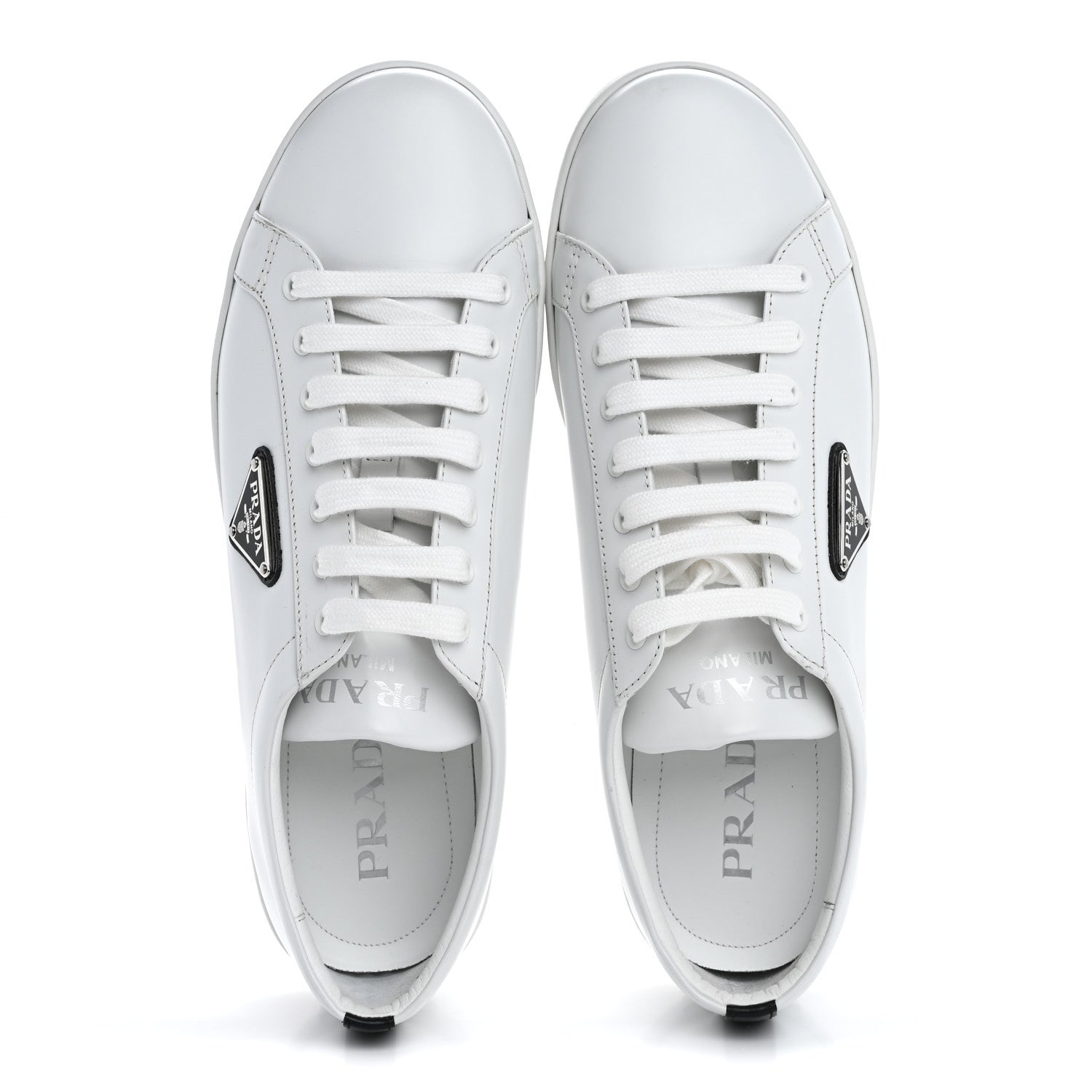 Prada Spazzolato Rois Triangle Logo Mens Low Top  Sneakers 9.5 White Black 2 of 14