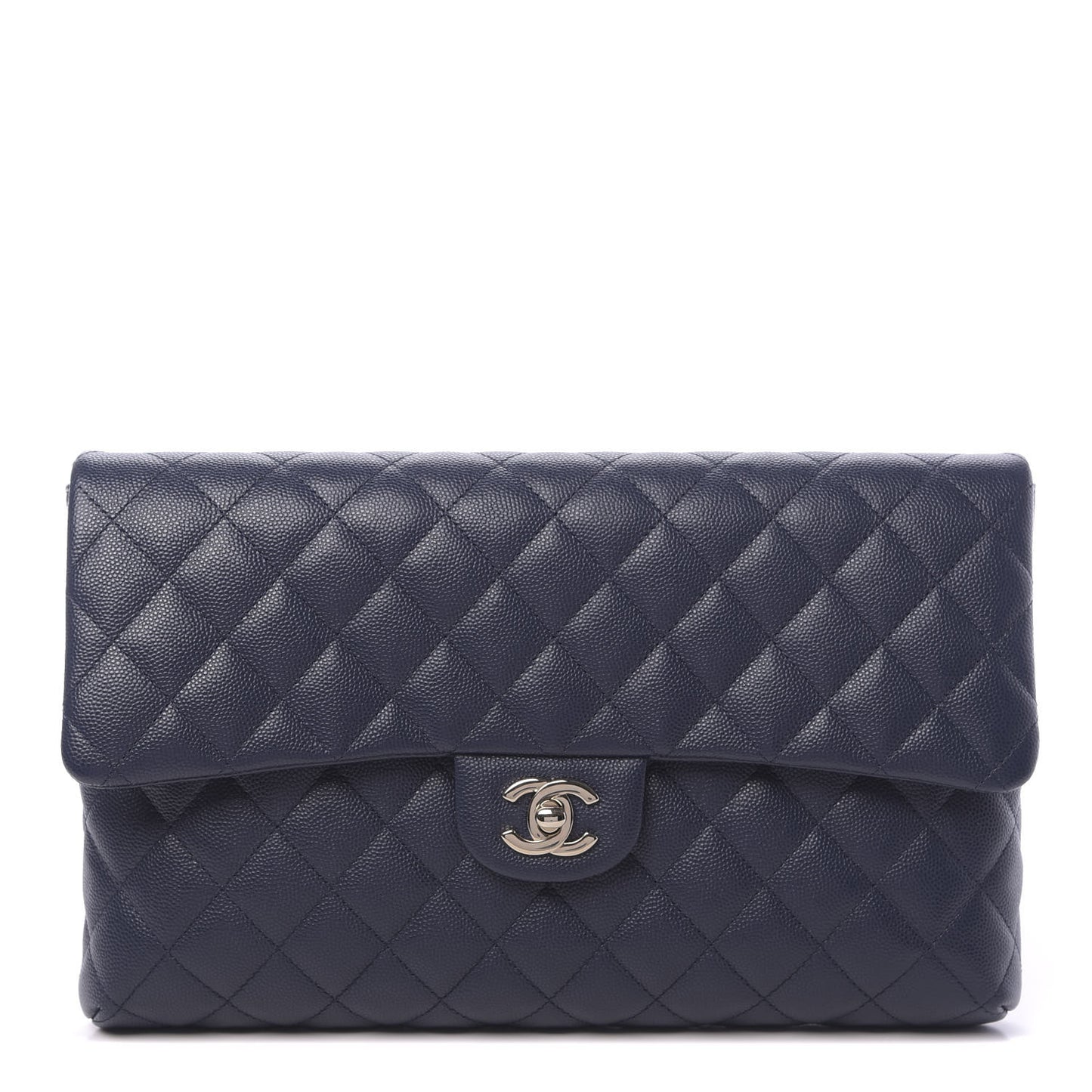 Caviar Quilted Flap Clutch Navy Blue