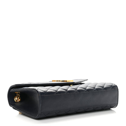 Saint Laurent Grain De Poudre Textured Mixed Matelasse Triquilt Medium Monogram Satchel Deep Marine 4 of 15