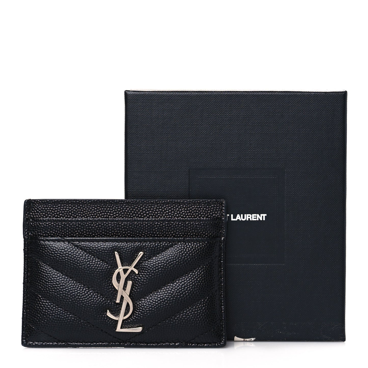Grain De Poudre Matelasse Chevron Monogram Credit Card Case Black