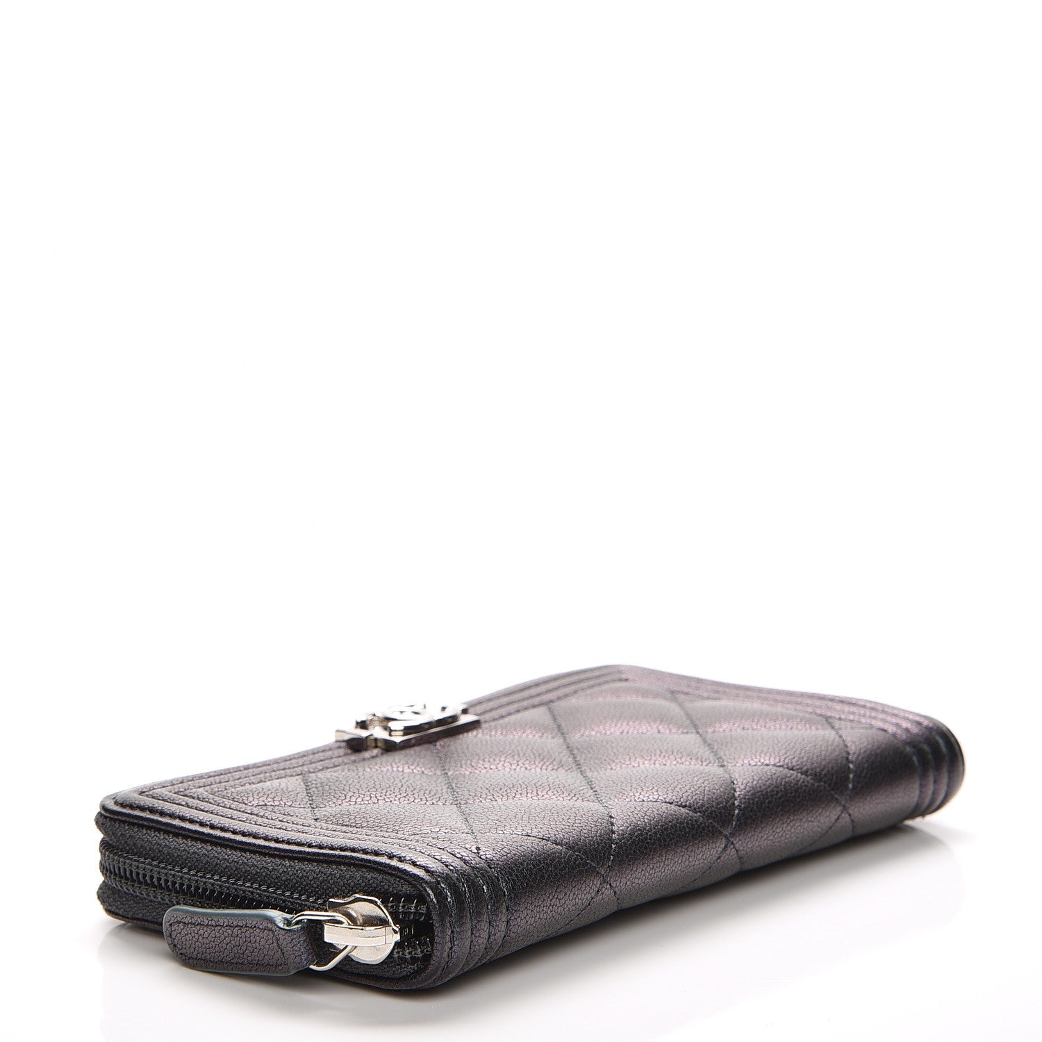 Chanel Iridescent Goatskin Quilted Small Boy Zip Around Wallet Purple 4 of 9