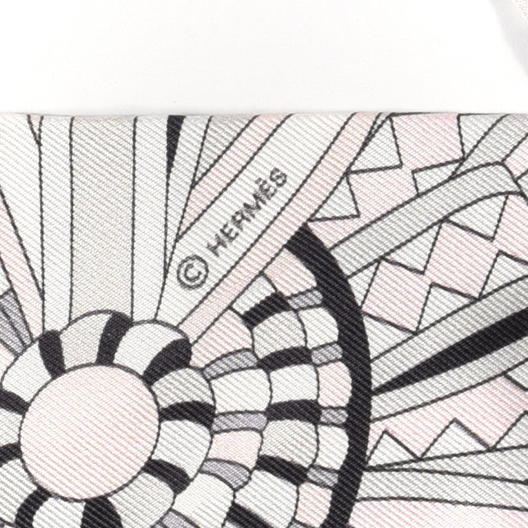 Hermes Silk Les Flots Du Cheval Twilly Gris Rose Pale Black 4 of 5