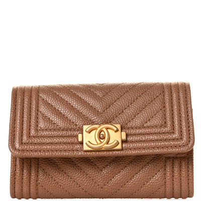 Chanel Caviar Chevron Quilted Boy Card Holder Dark Beige 1 of 11