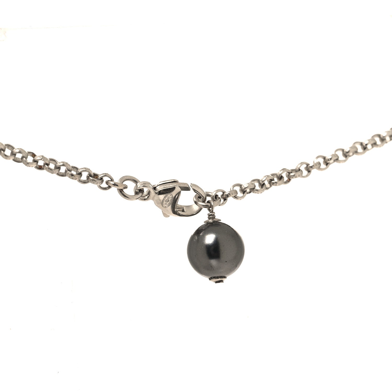 Chanel Pearl Crystal CC Long Necklace Silver Black 4 of 4